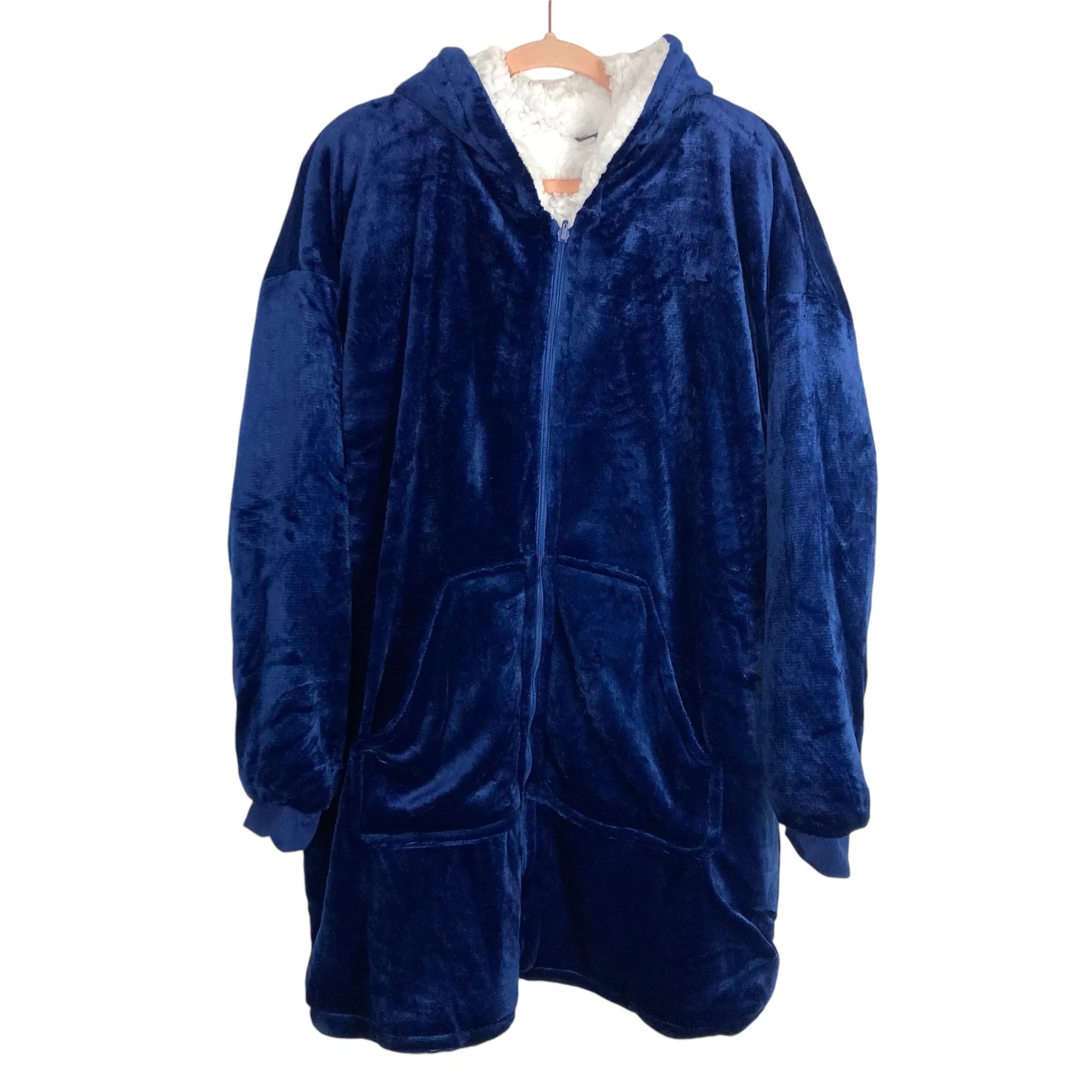 Bella Russo Sherpa Lined Navy Hooded Jacket- Size ~S (no size tag, fits like S)
