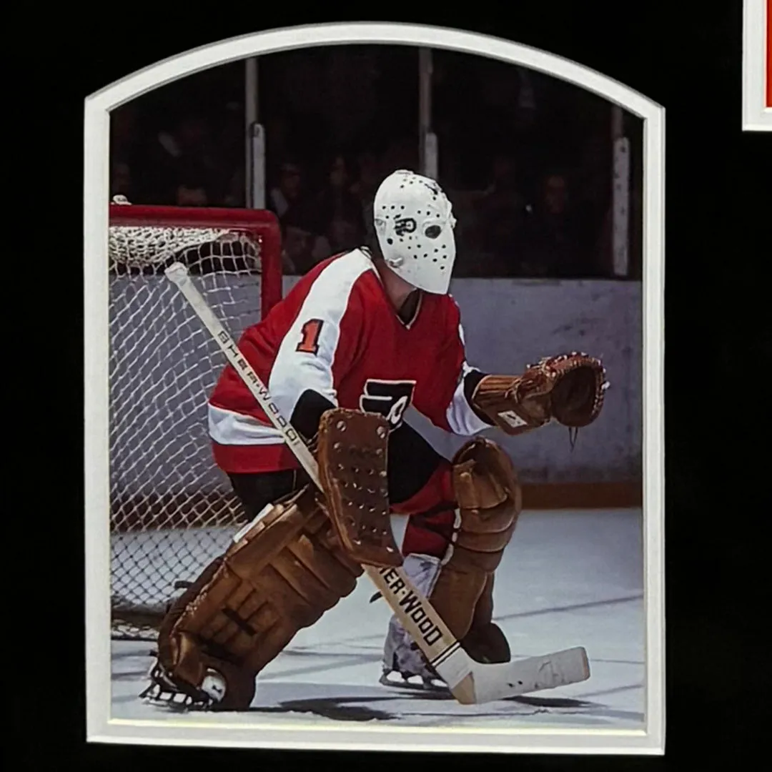 Bernie Parent Signed Orange Custom Suede Matte Framed Hockey Jersey