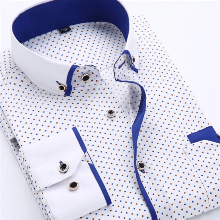 Big Size 4XL Men  Shirt 2022 New Arrival Long Sleeve Slim Fit Button Down Collar High Quality Printed Business Shirts MCL18