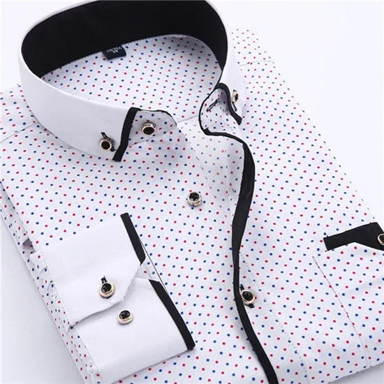 Big Size 4XL Men  Shirt 2022 New Arrival Long Sleeve Slim Fit Button Down Collar High Quality Printed Business Shirts MCL18