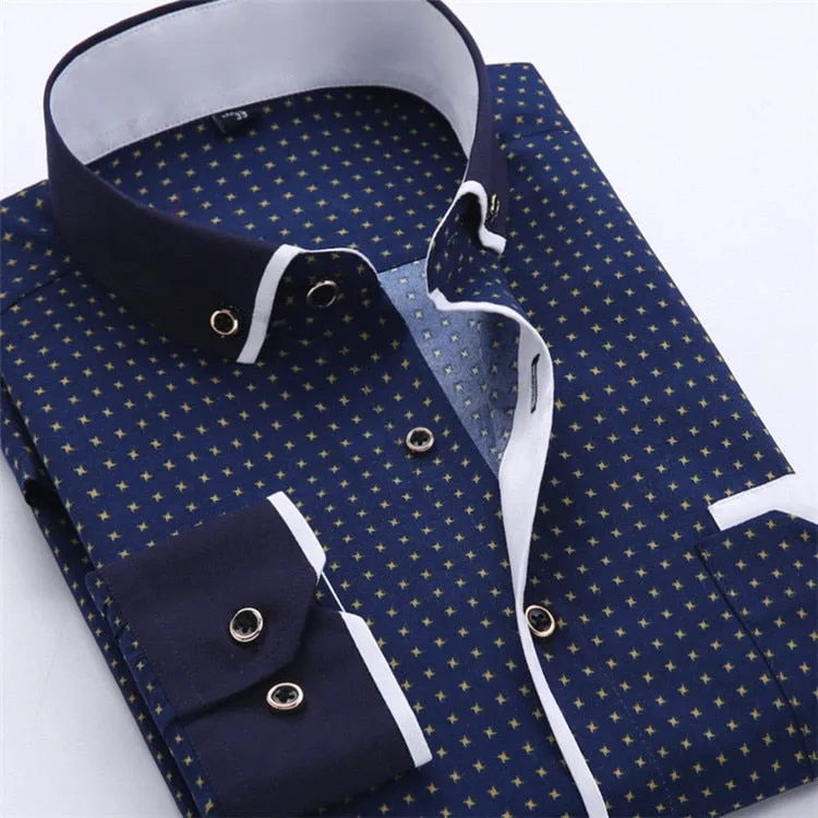 Big Size 4XL Men  Shirt 2022 New Arrival Long Sleeve Slim Fit Button Down Collar High Quality Printed Business Shirts MCL18