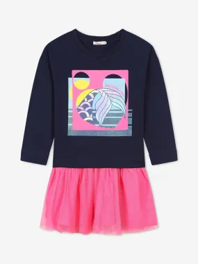 Billieblush Girls Bimaterial T-Shirt Dress in Navy