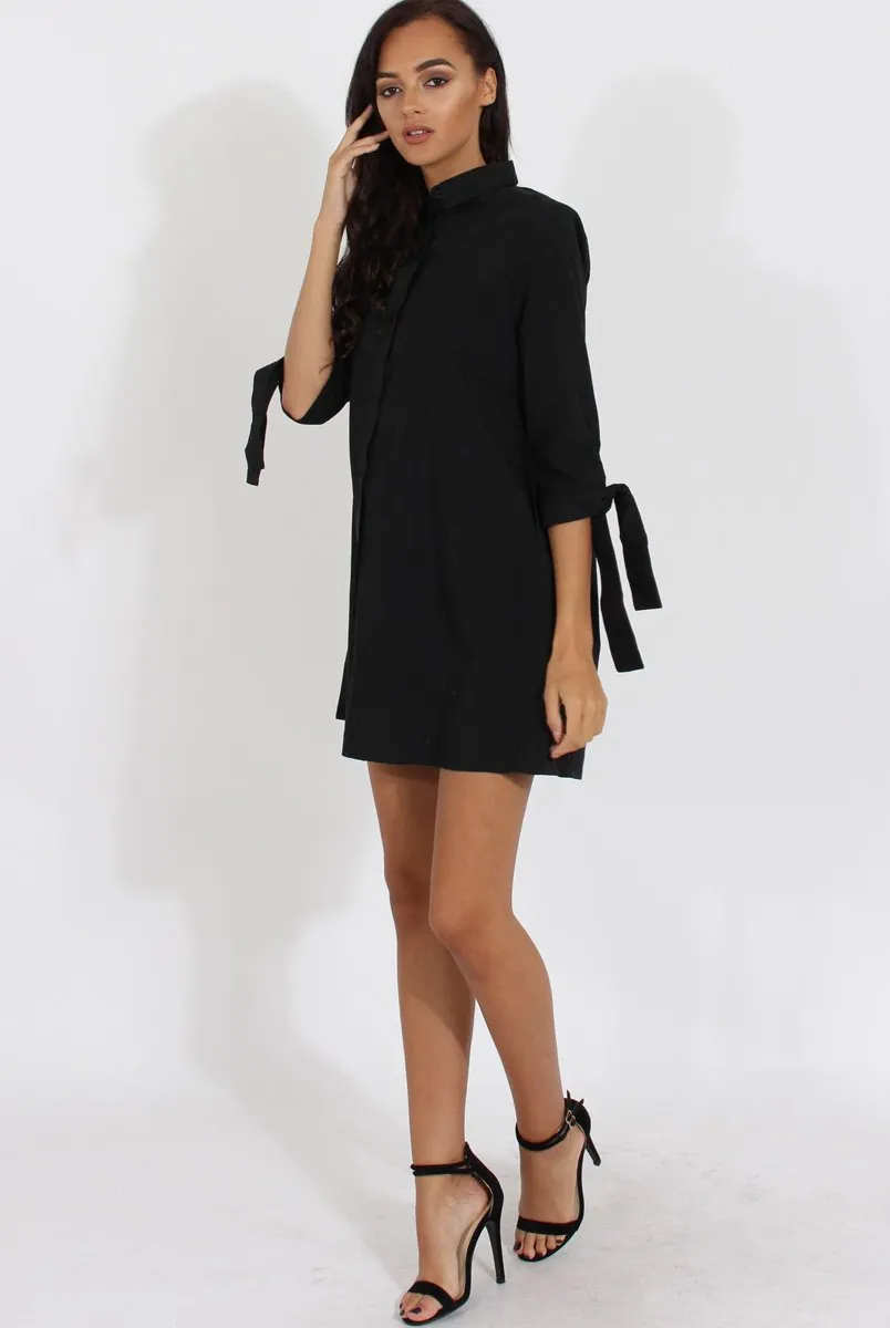 Black Suede Tie Cuff Oversized Shirt Dress - Deborah