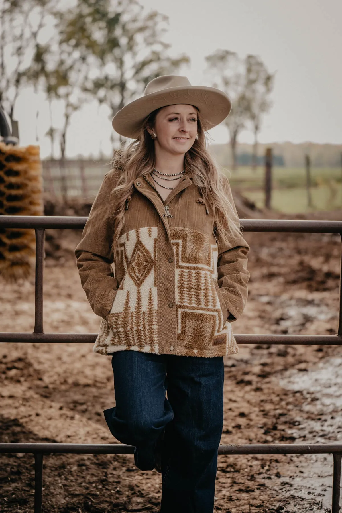 'Blanca' Berber & Corduroy Hooded Pendleton Jacket (1 XS only)