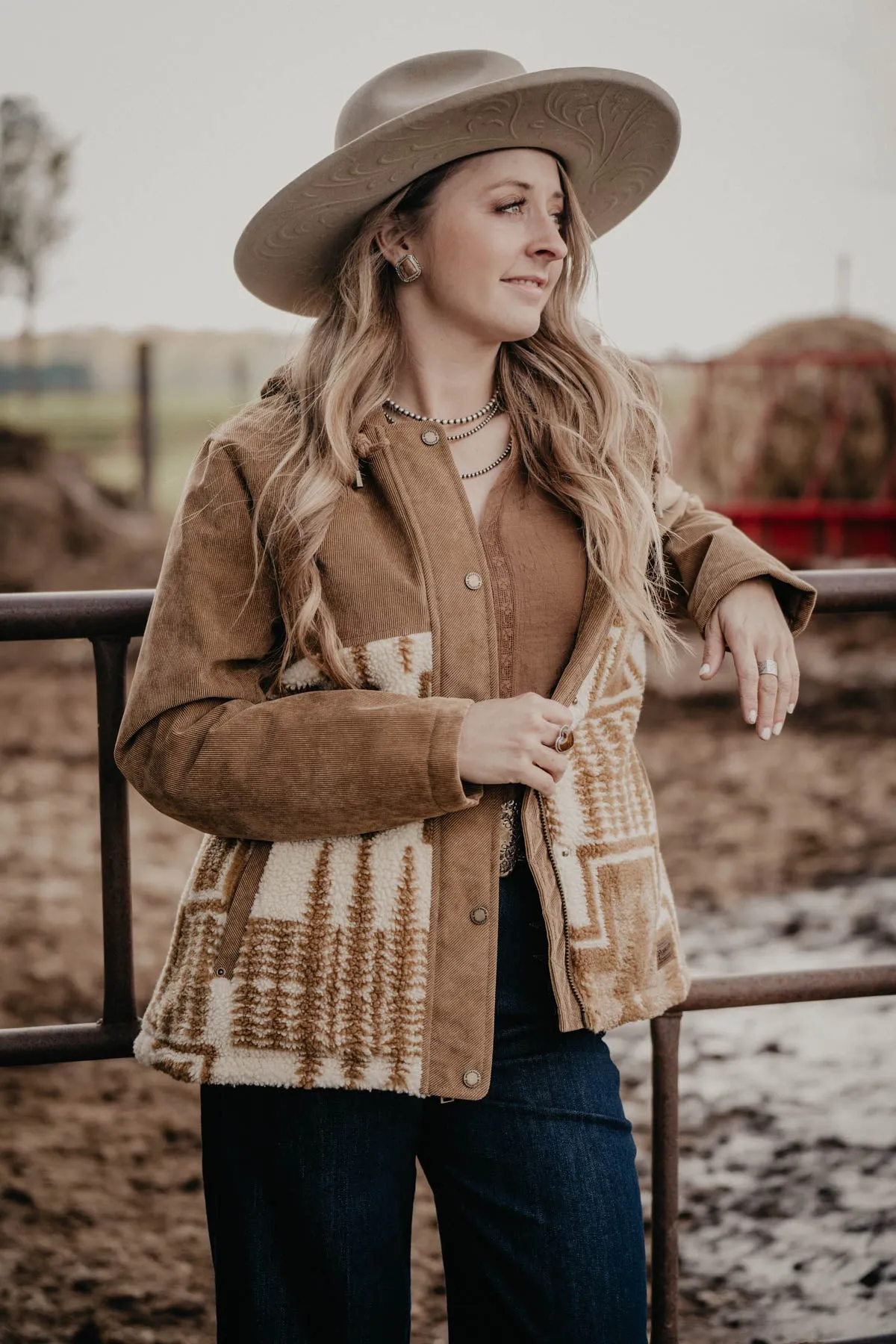 'Blanca' Berber & Corduroy Hooded Pendleton Jacket (1 XS only)