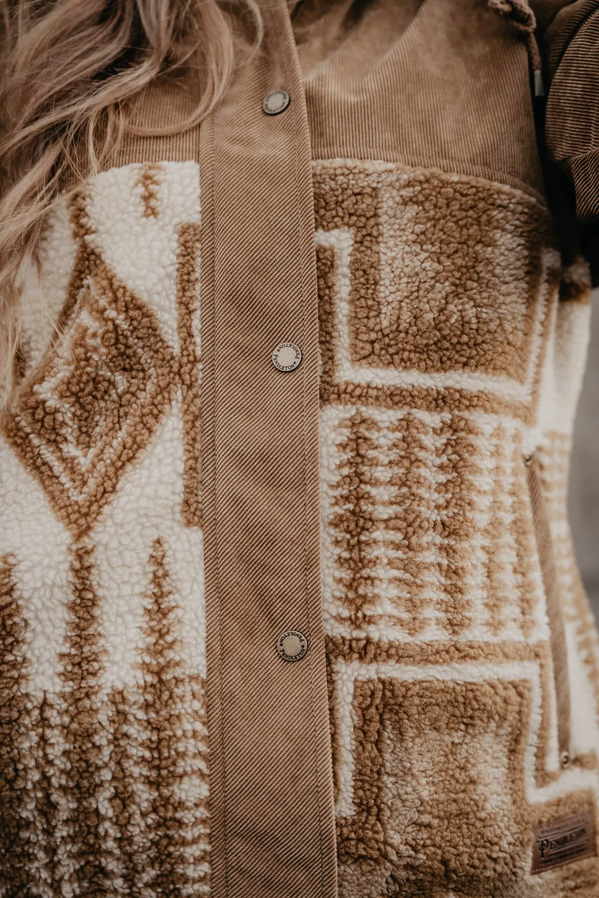 'Blanca' Berber & Corduroy Hooded Pendleton Jacket (1 XS only)