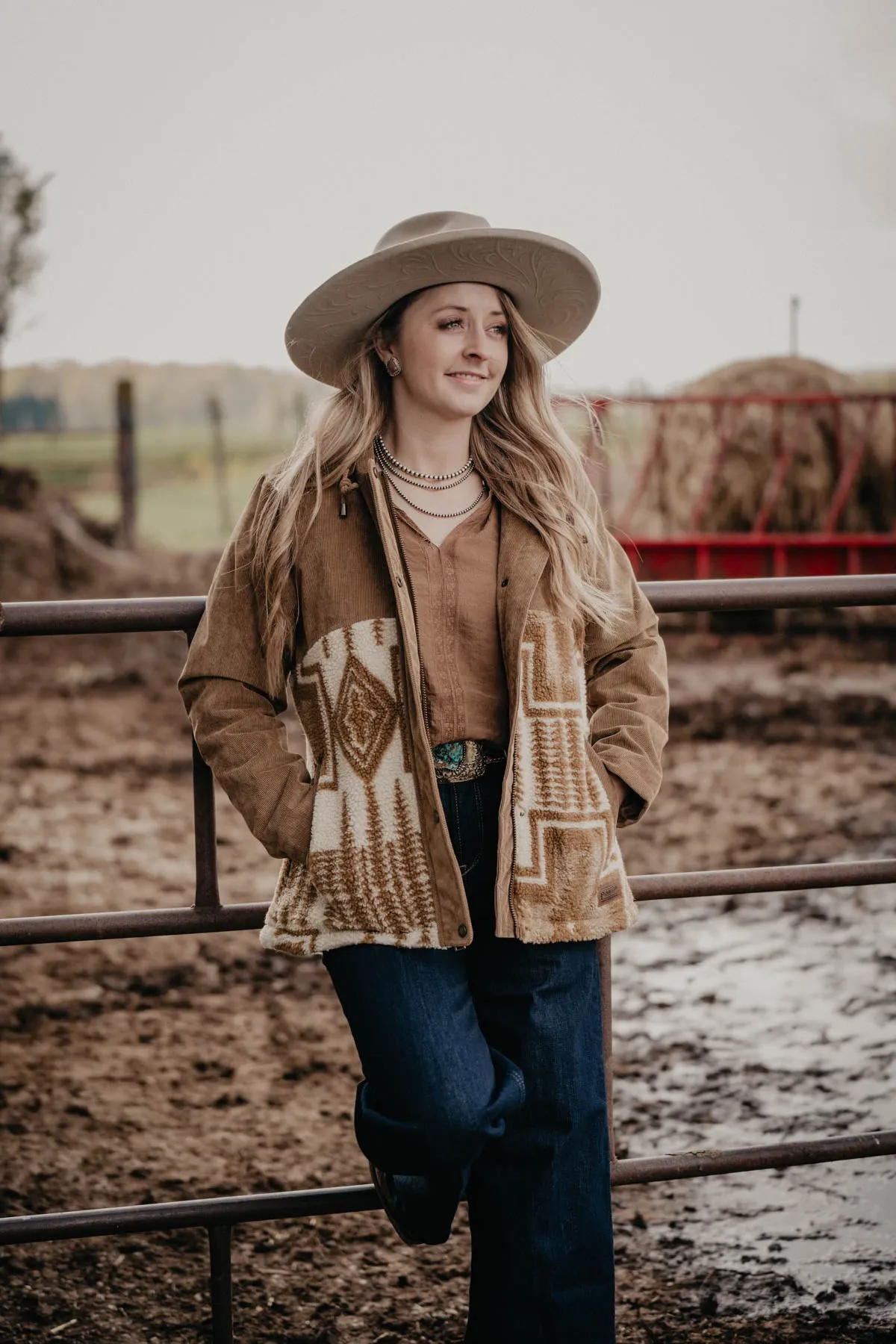 'Blanca' Berber & Corduroy Hooded Pendleton Jacket (1 XS only)