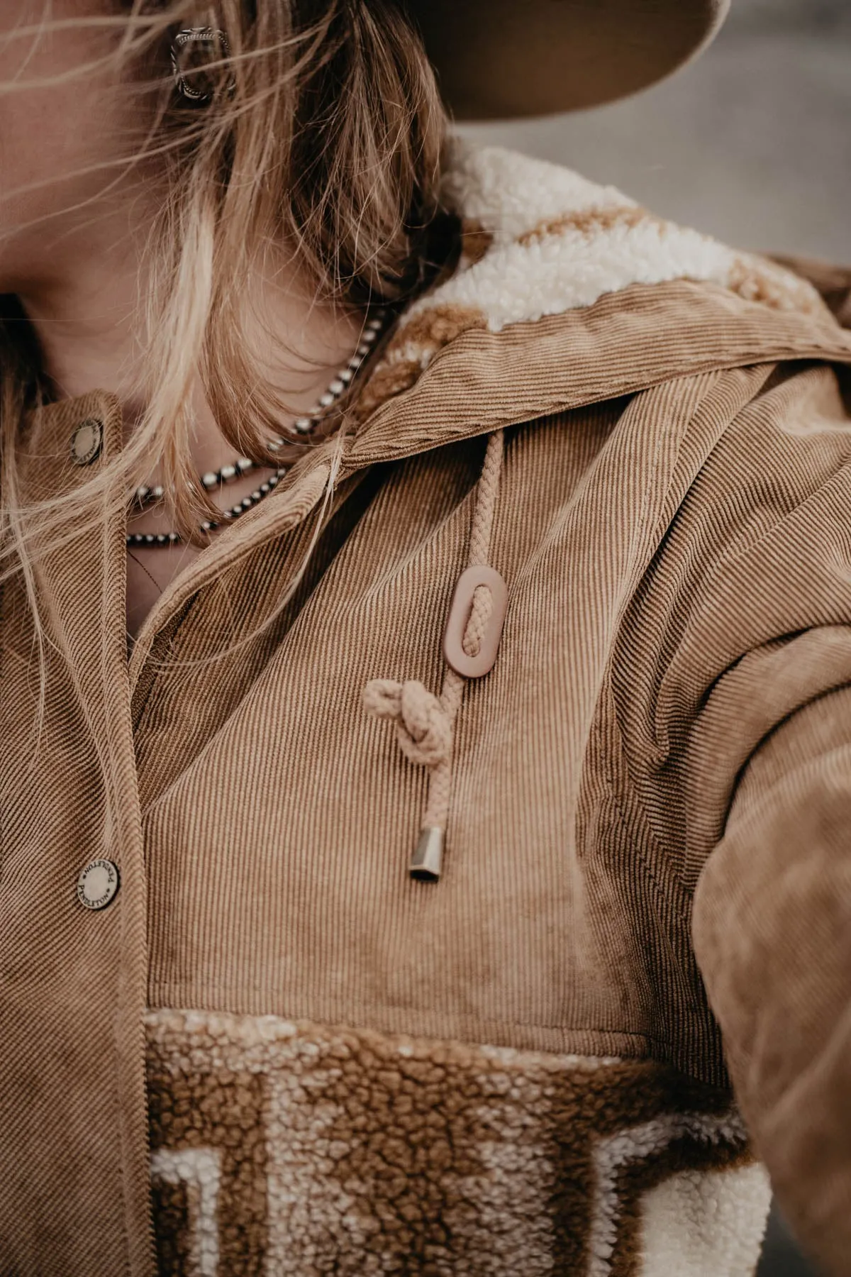 'Blanca' Berber & Corduroy Hooded Pendleton Jacket (1 XS only)