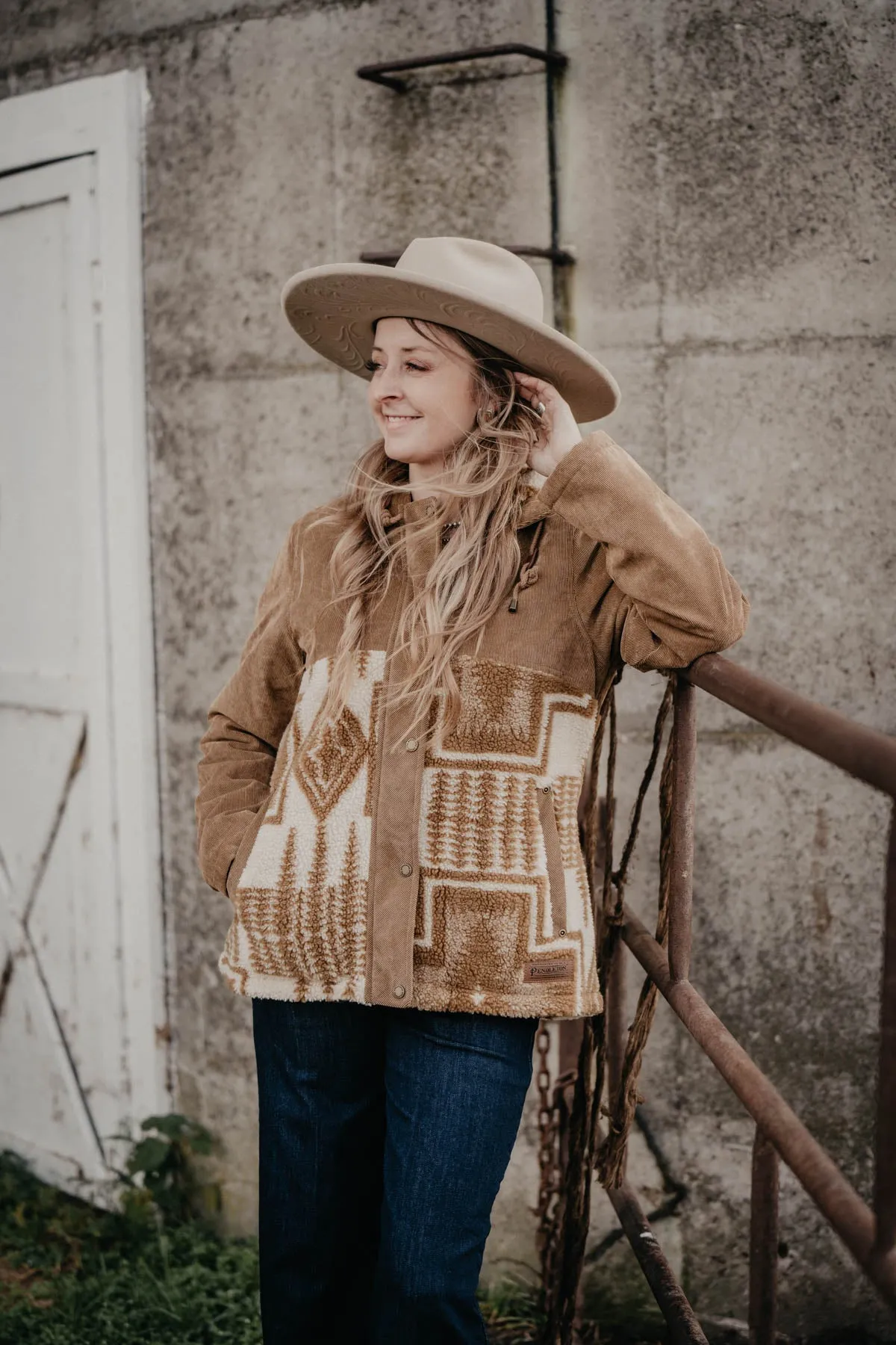 'Blanca' Berber & Corduroy Hooded Pendleton Jacket (1 XS only)