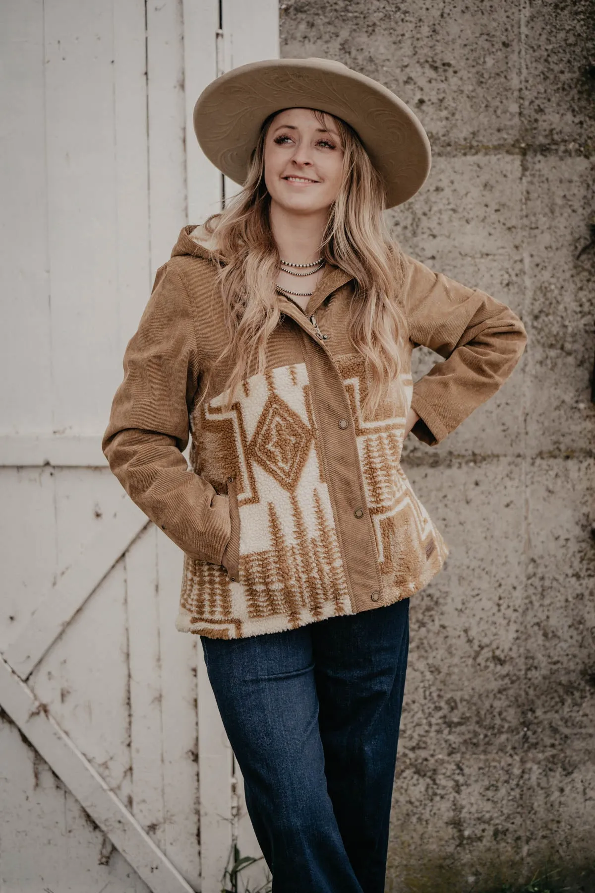 'Blanca' Berber & Corduroy Hooded Pendleton Jacket (1 XS only)