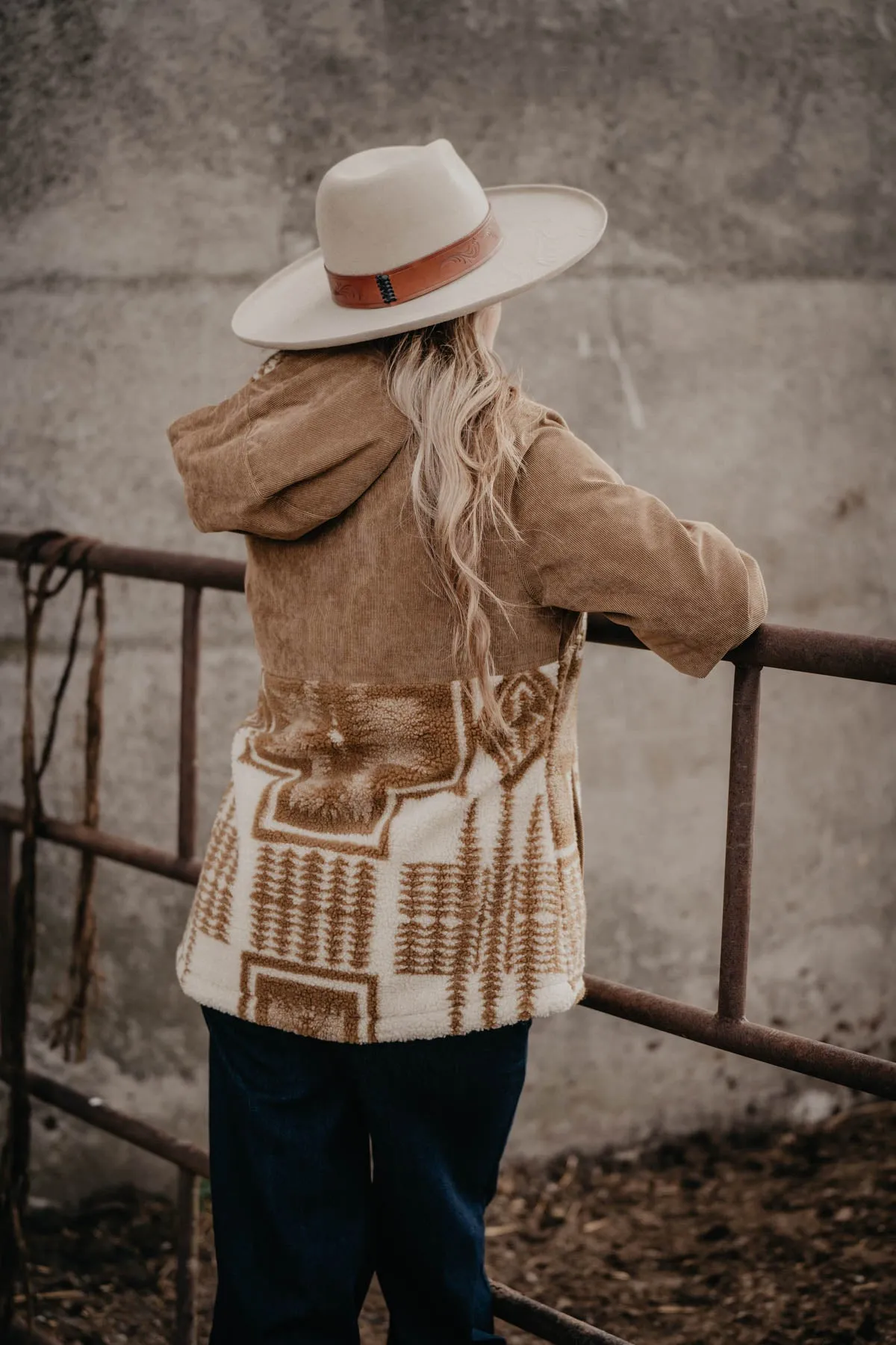 'Blanca' Berber & Corduroy Hooded Pendleton Jacket (1 XS only)