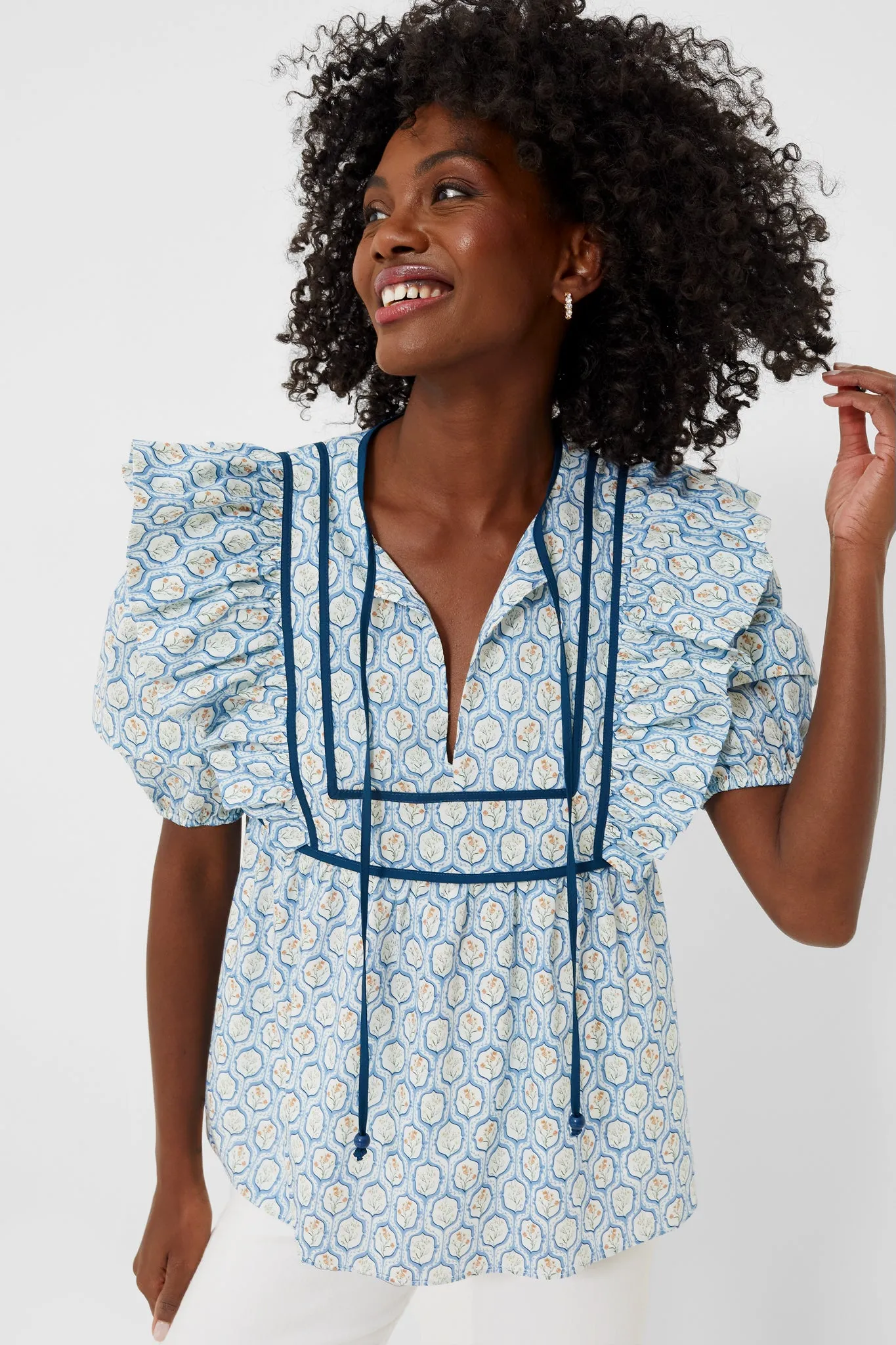 Blue Trellis Floral Rosaleigh Blouse
