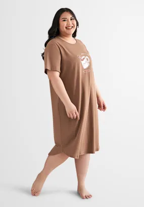 Breakfast Cotton Jersey Sleep Dress - Brown Coffee