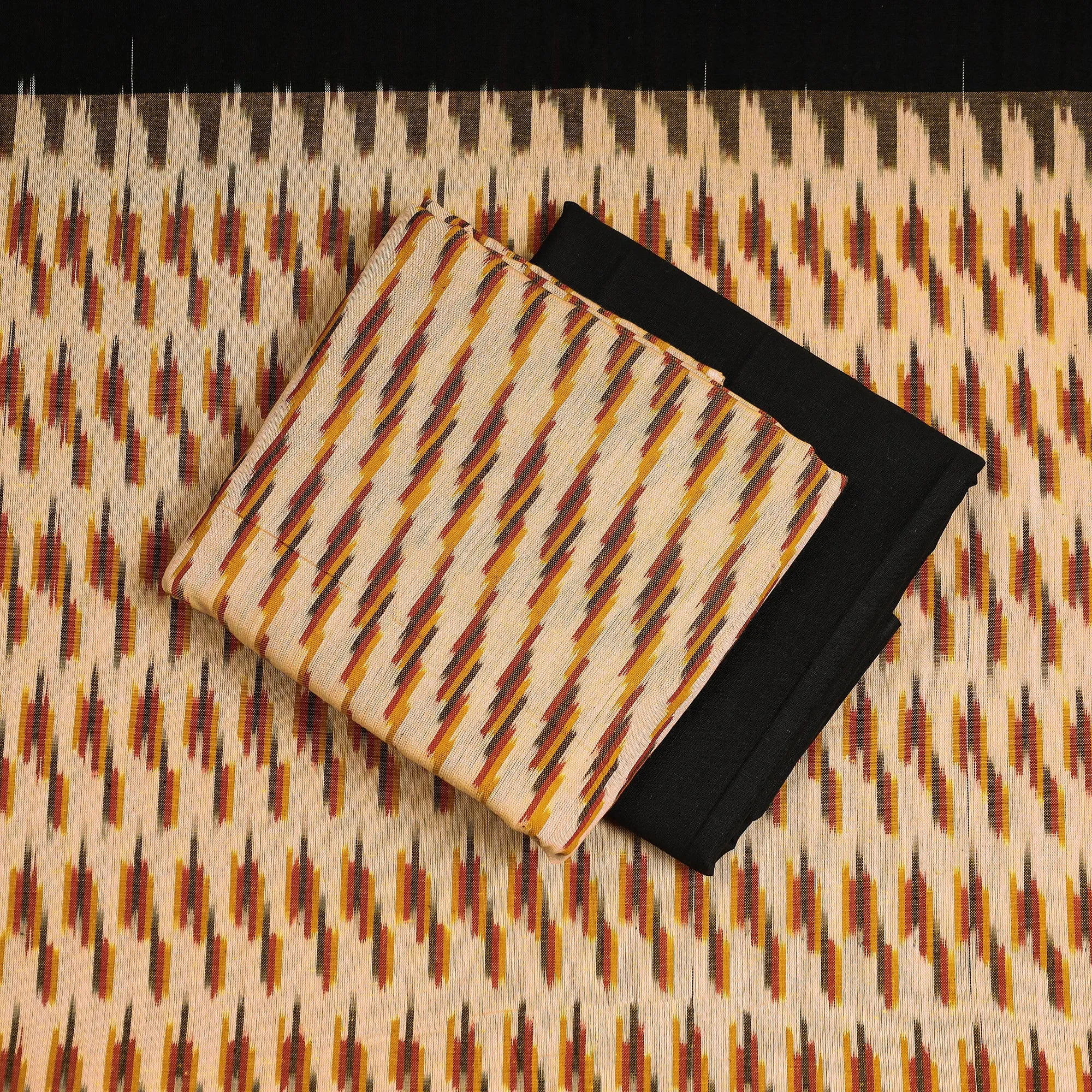 Brown - 3pc Pochampally Ikat Weave Cotton Suit Material Set