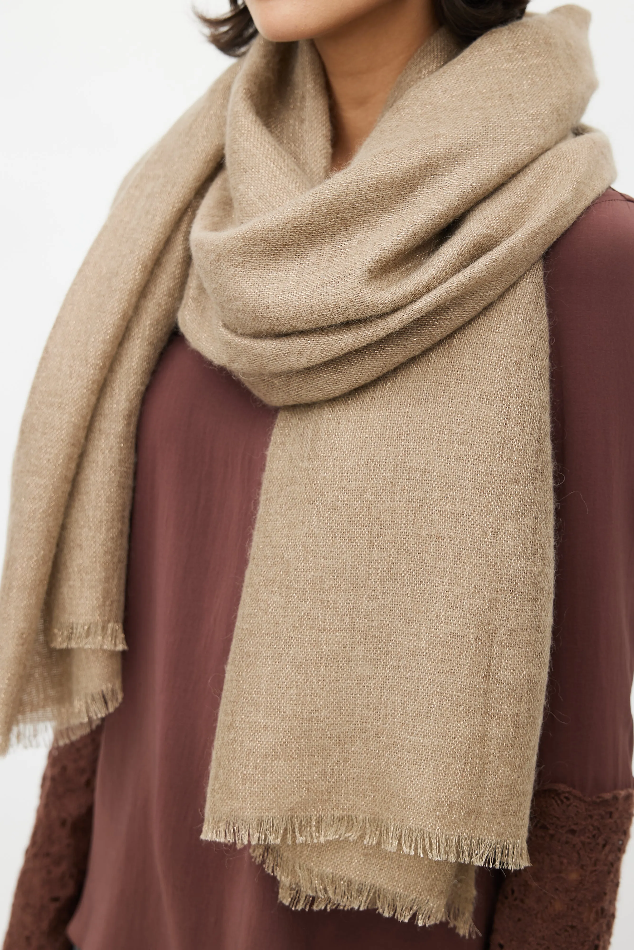 Brown Metallic Knit Scarf