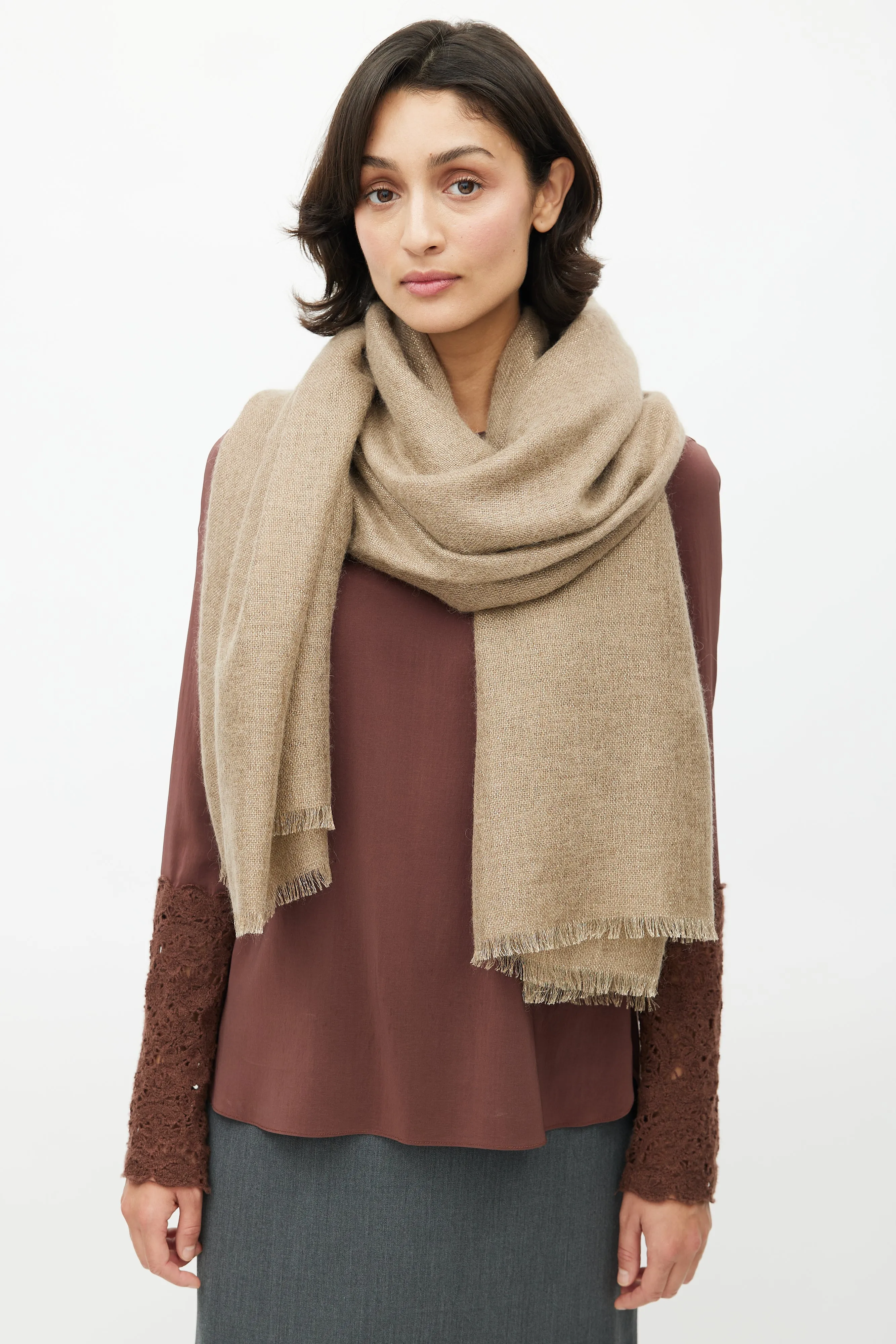 Brown Metallic Knit Scarf