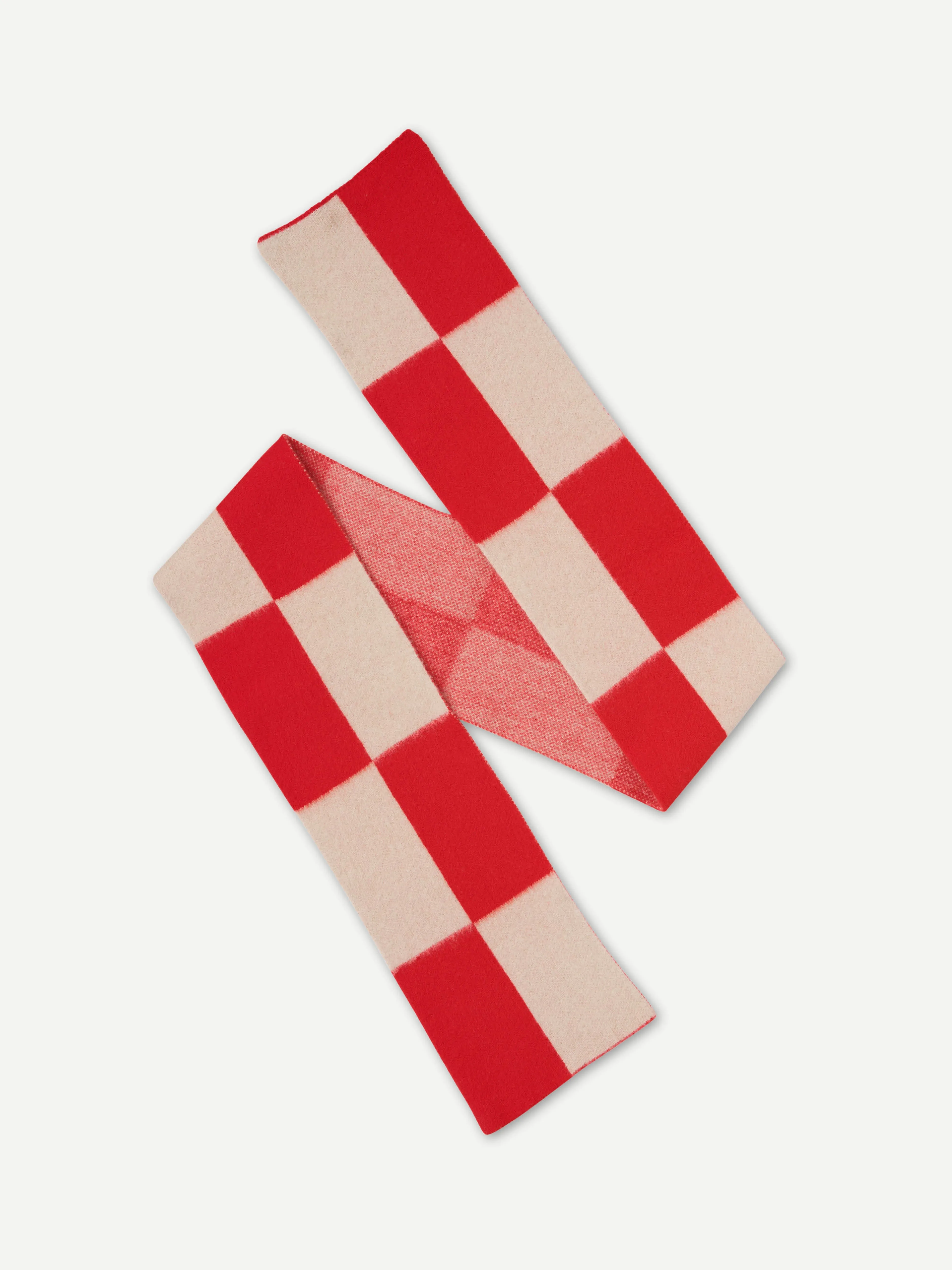 BRUSHED TWO COLOUR BIG RECTANGLES SCARF POPPY & OATMEAL