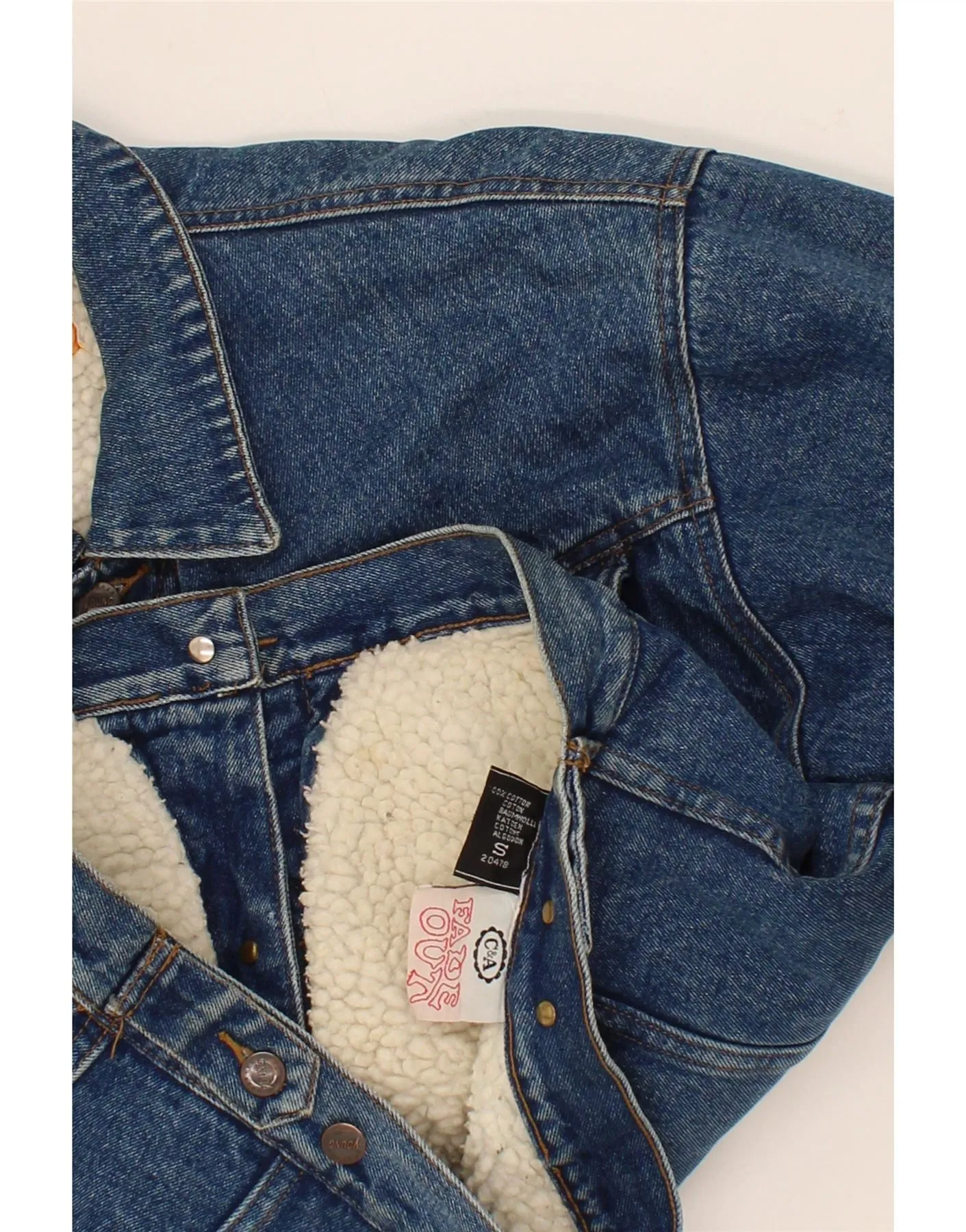 C&A Mens Denim Sherpa Jacket UK 36 Small Blue Cotton