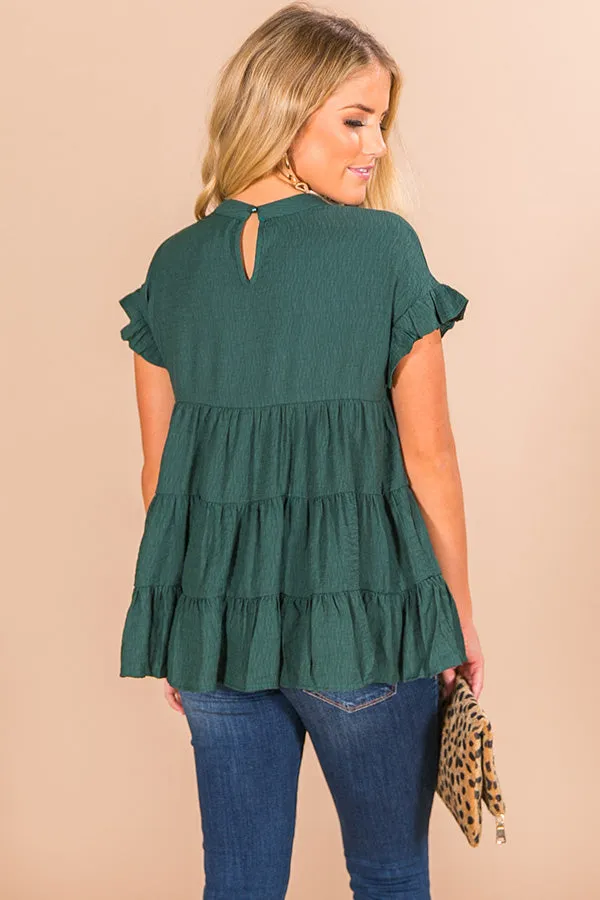 Coffee Date Crushin' Babydoll Top In Hunter Green