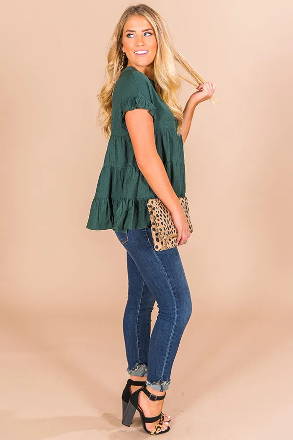 Coffee Date Crushin' Babydoll Top In Hunter Green