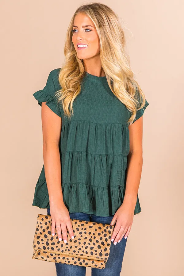 Coffee Date Crushin' Babydoll Top In Hunter Green