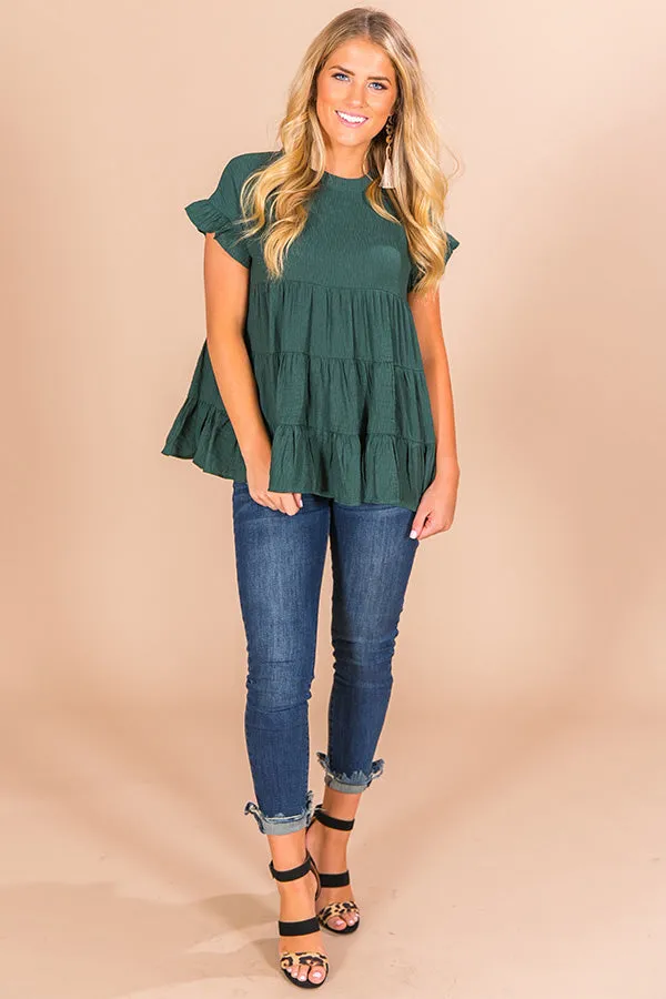 Coffee Date Crushin' Babydoll Top In Hunter Green