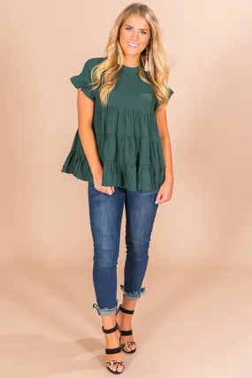 Coffee Date Crushin' Babydoll Top In Hunter Green