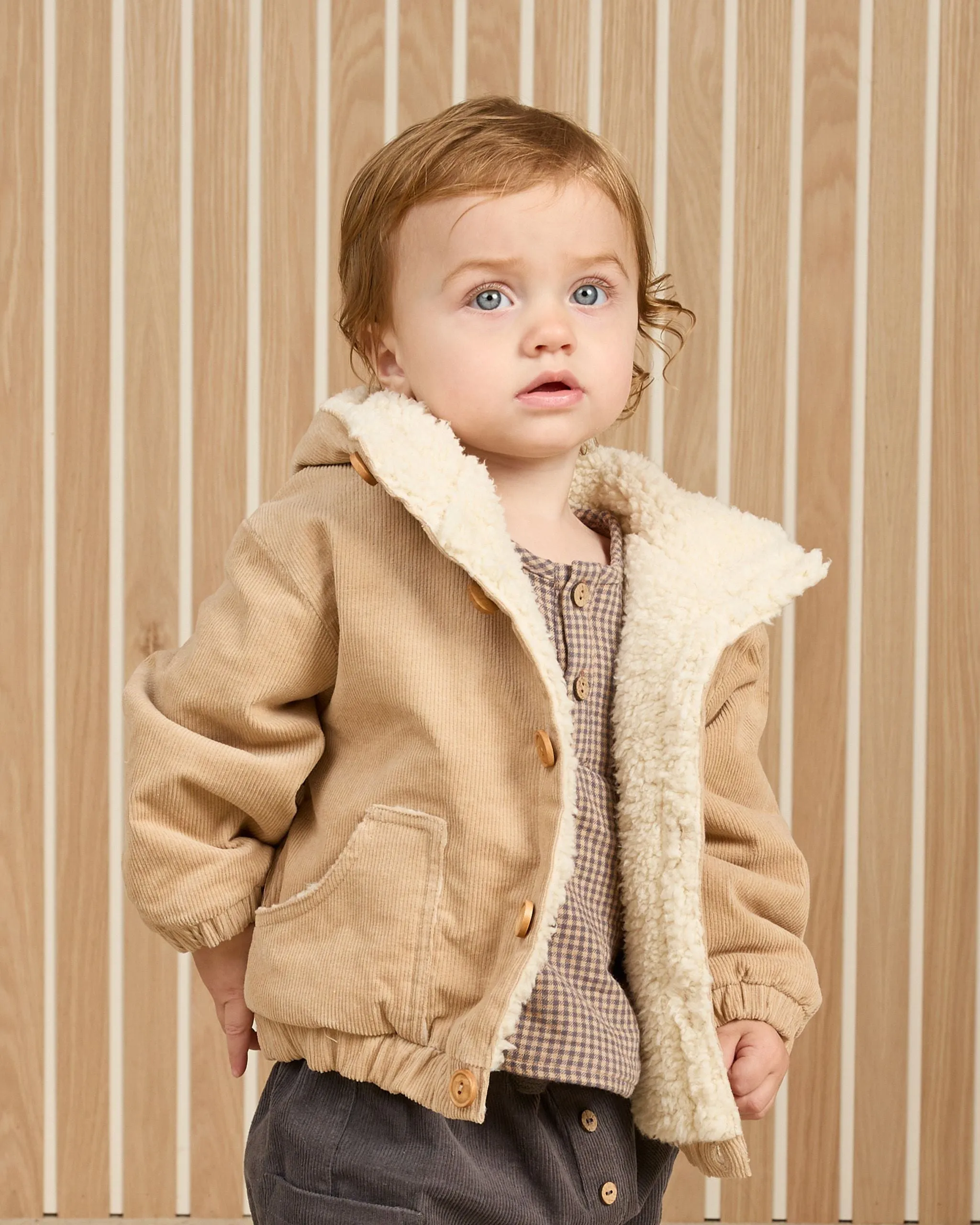 Corduroy Hooded Jacket in Latte