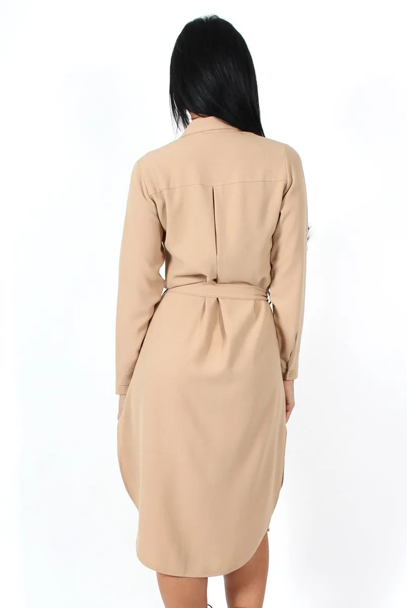 Cori Camel Split Shirt Dress