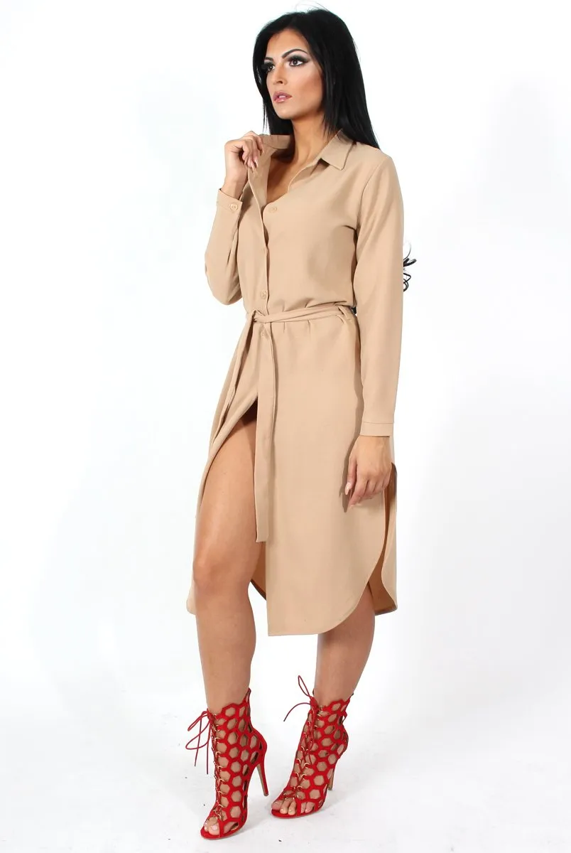 Cori Camel Split Shirt Dress