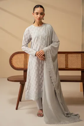Cross Stitch Embroidered Mahiri Lawn – PEARL BLUE