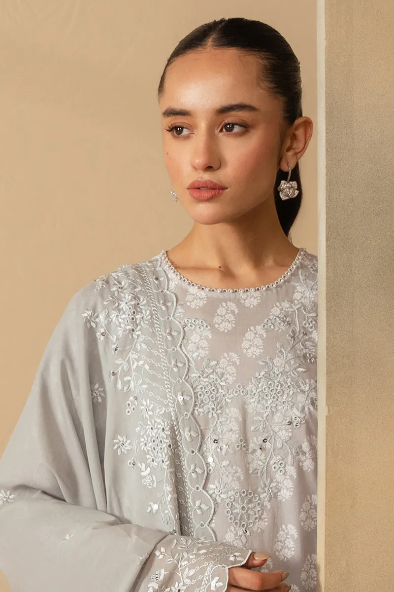 Cross Stitch Embroidered Mahiri Lawn – PEARL BLUE