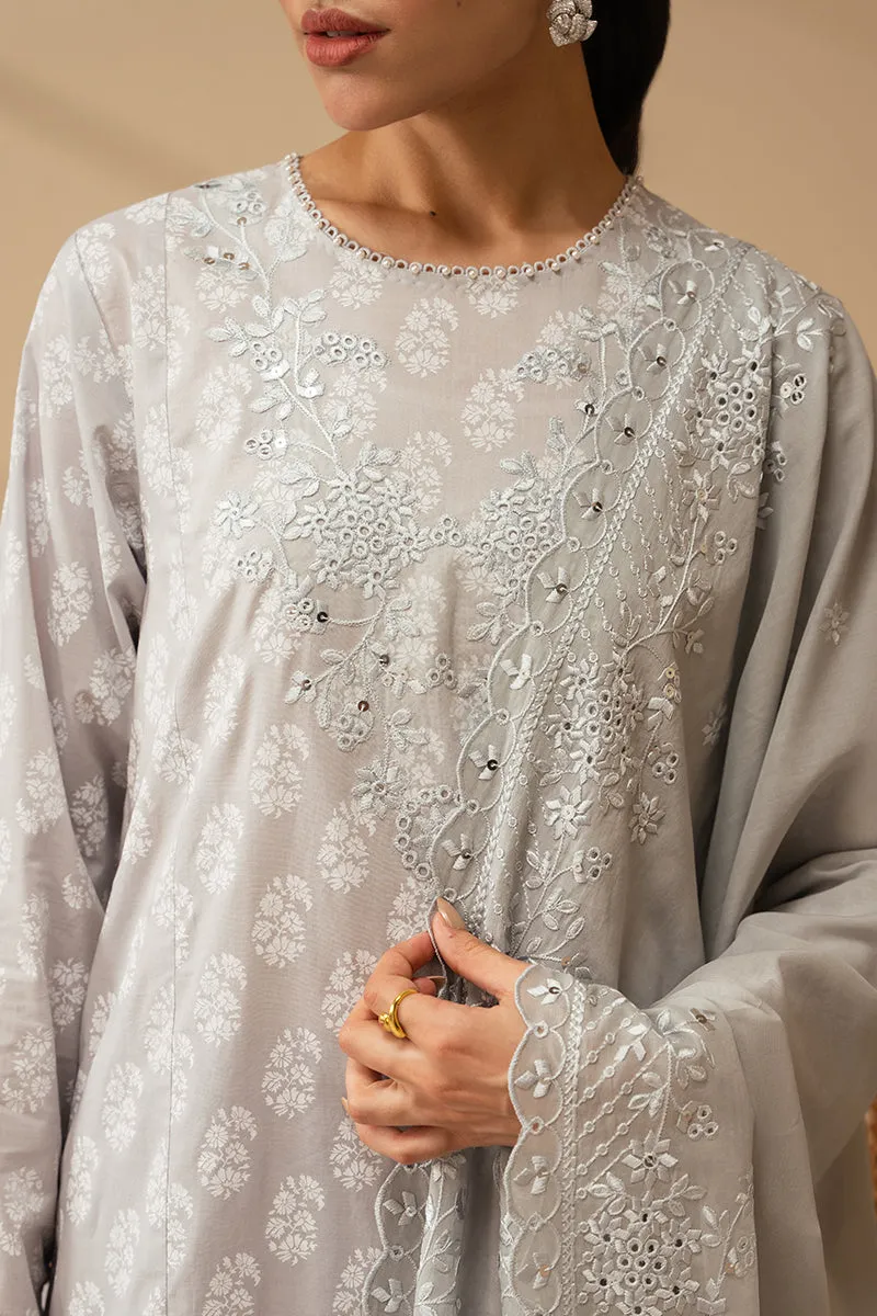 Cross Stitch Embroidered Mahiri Lawn – PEARL BLUE