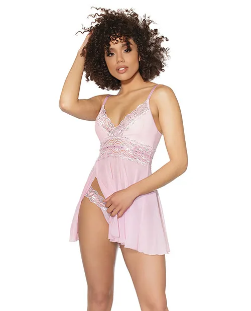Crystal Pink Babydoll W/lightly Padded Cups & Thong