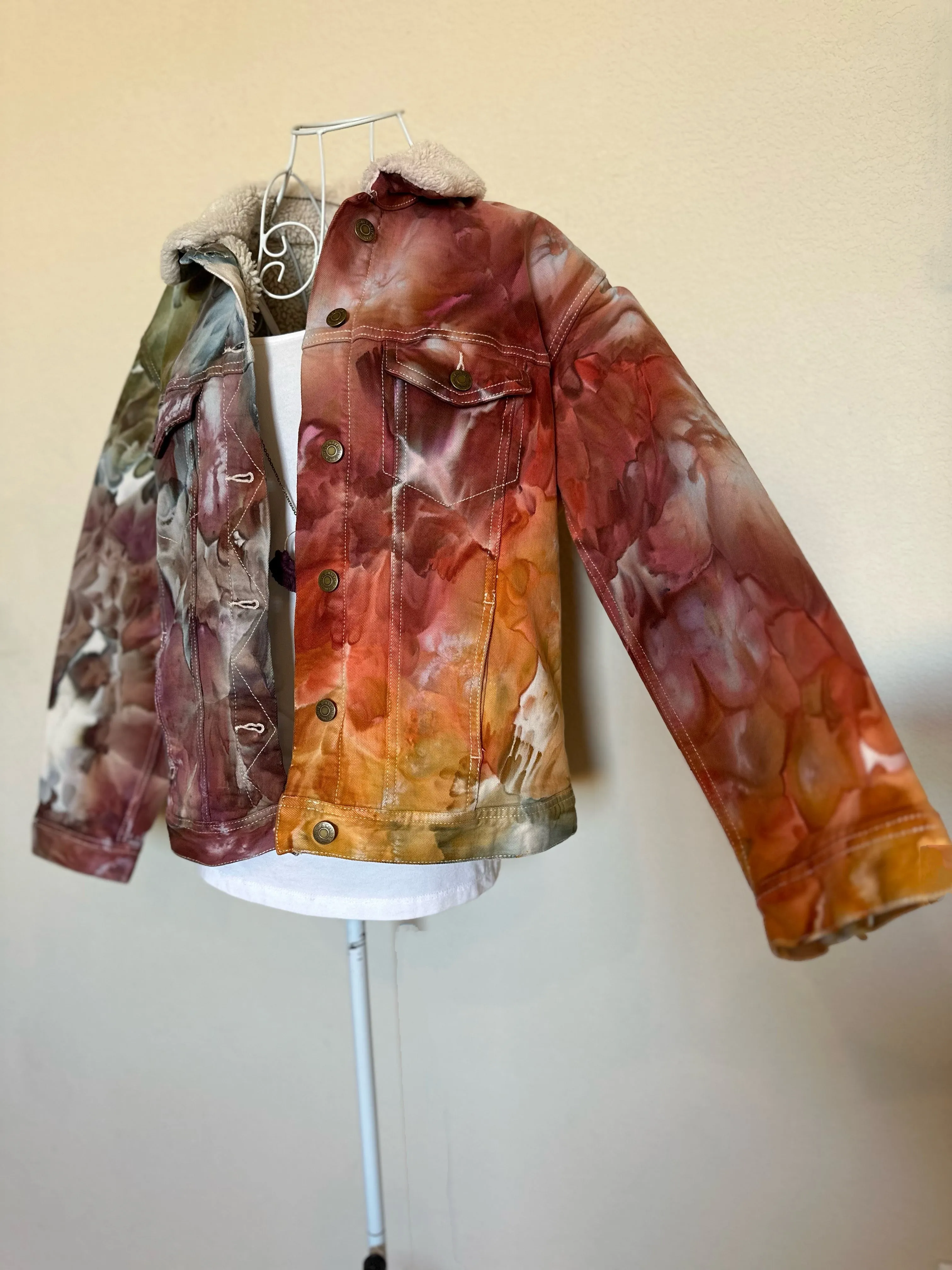 Custom Ice Dyed Sherpa Lined Jacket in ‘Rustic Rainbow’
