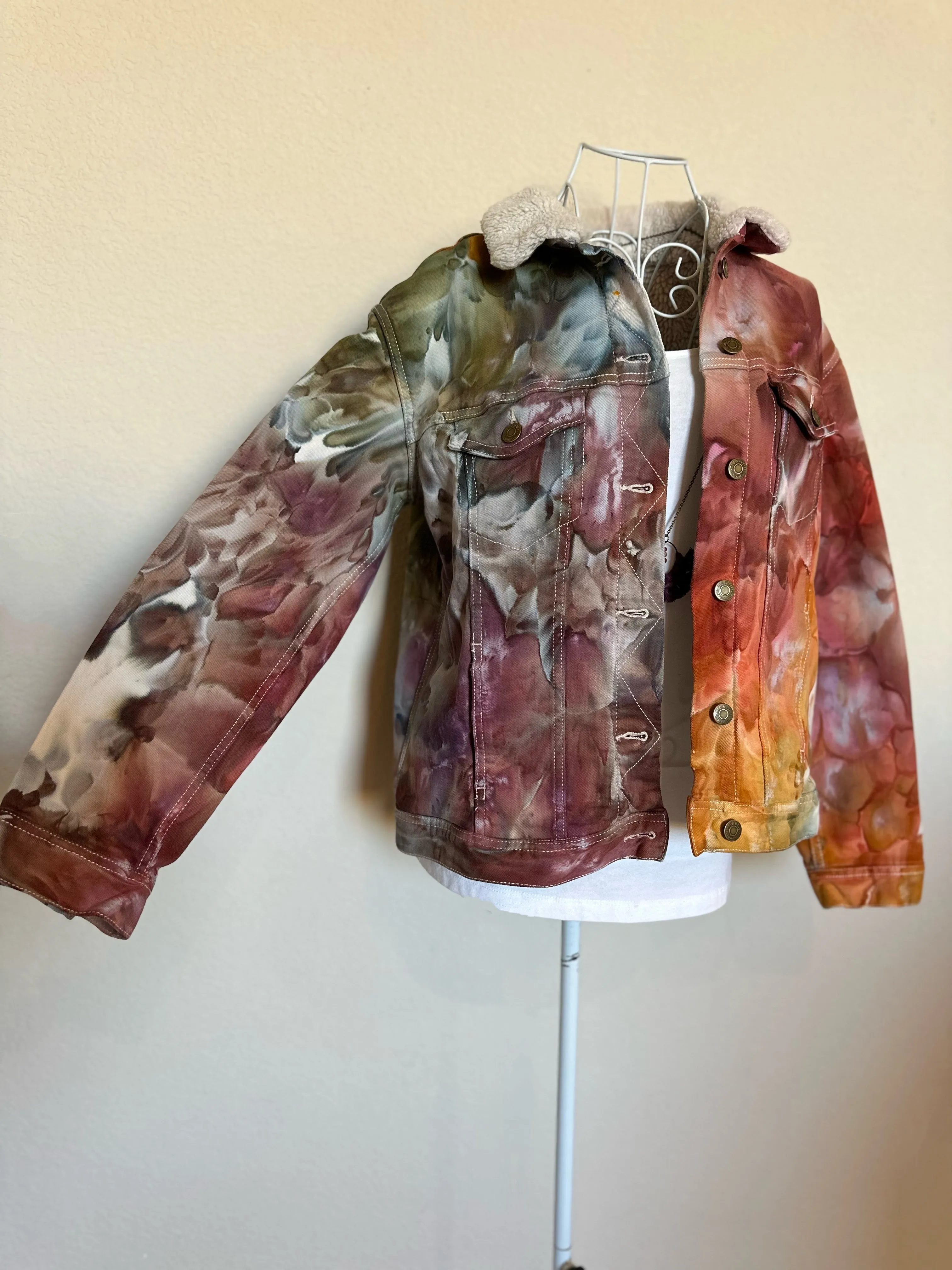 Custom Ice Dyed Sherpa Lined Jacket in ‘Rustic Rainbow’