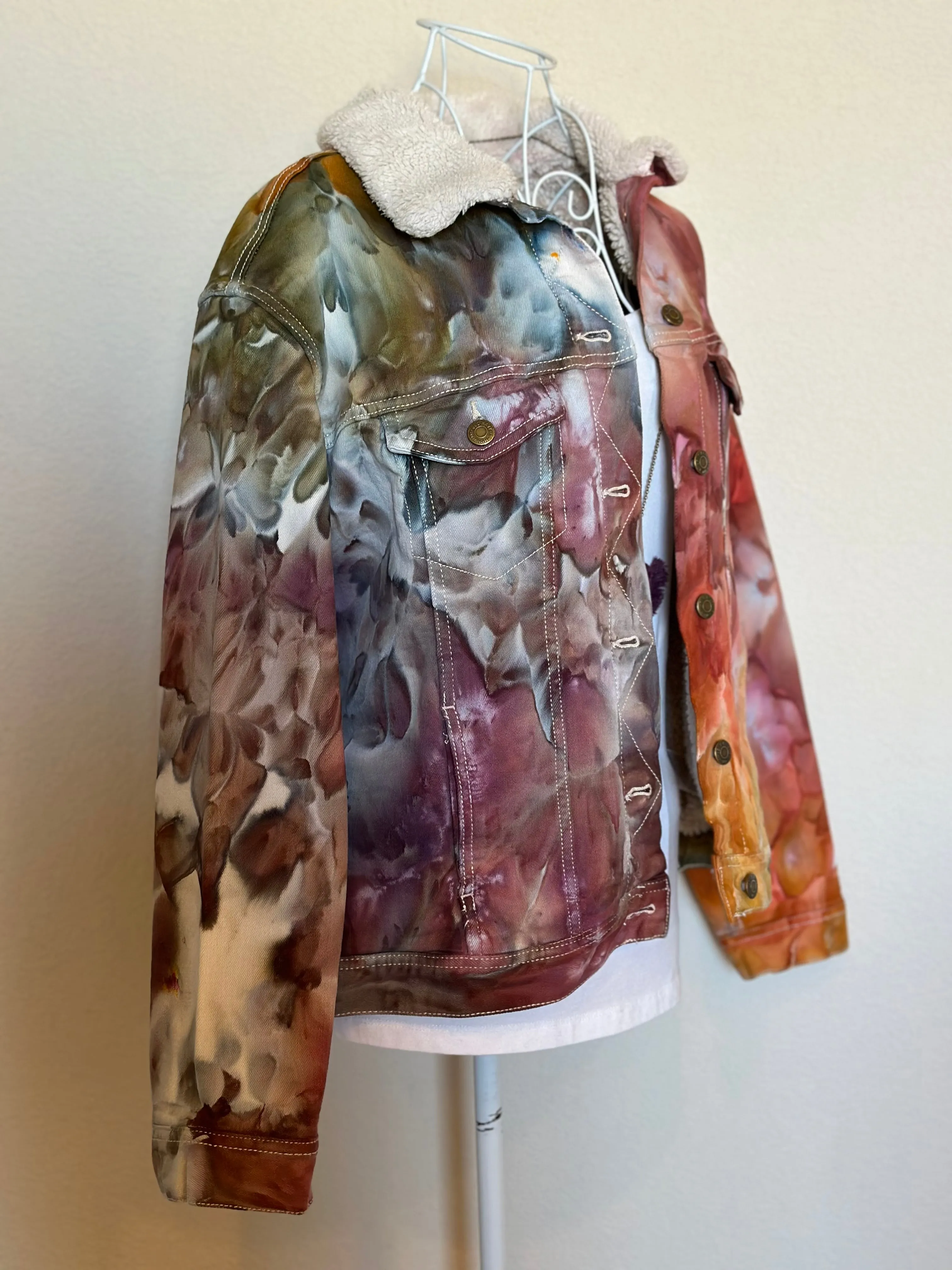 Custom Ice Dyed Sherpa Lined Jacket in ‘Rustic Rainbow’