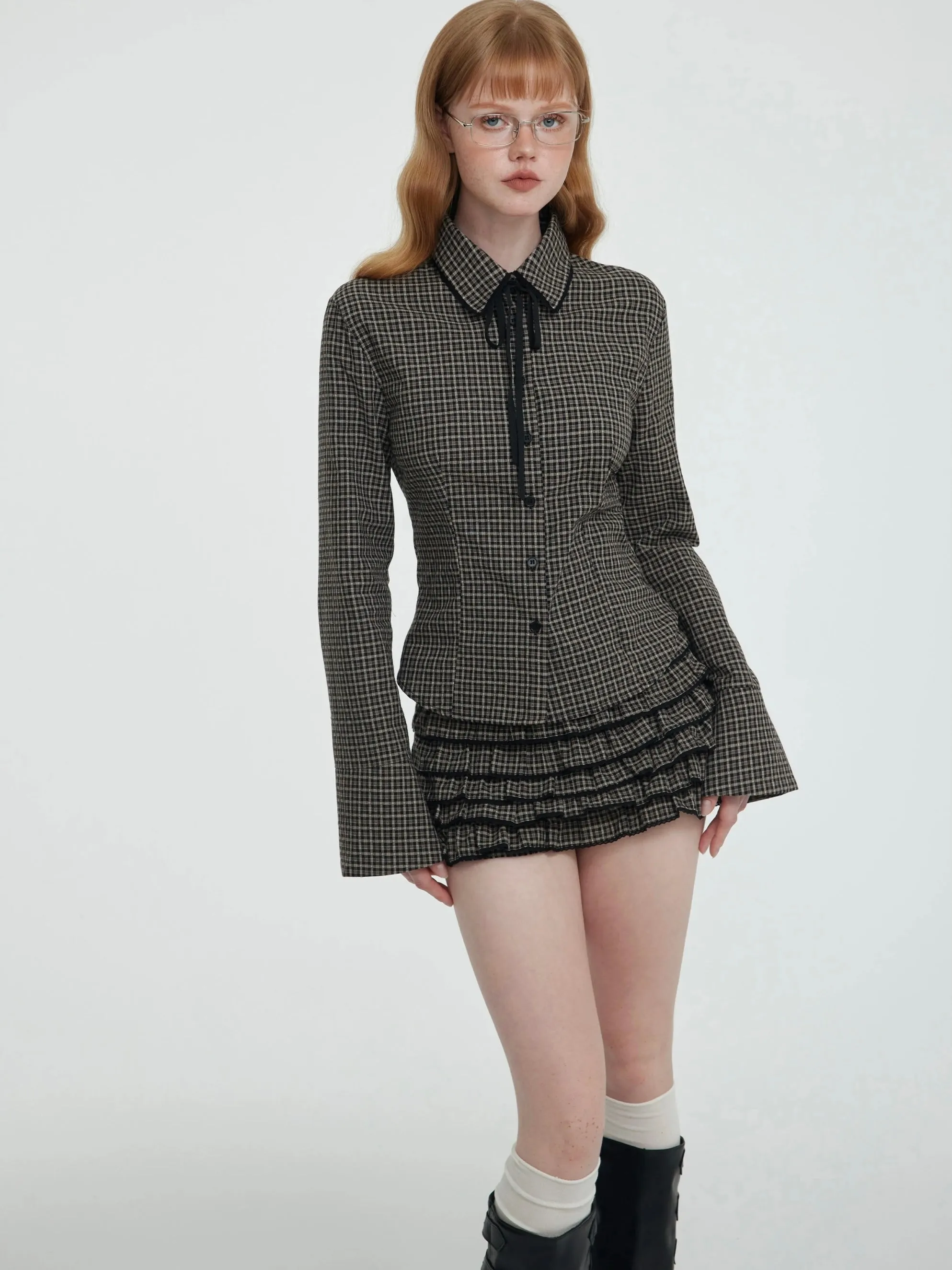 [Customizable] 90s Back To School plaid shirt and mini skirt set