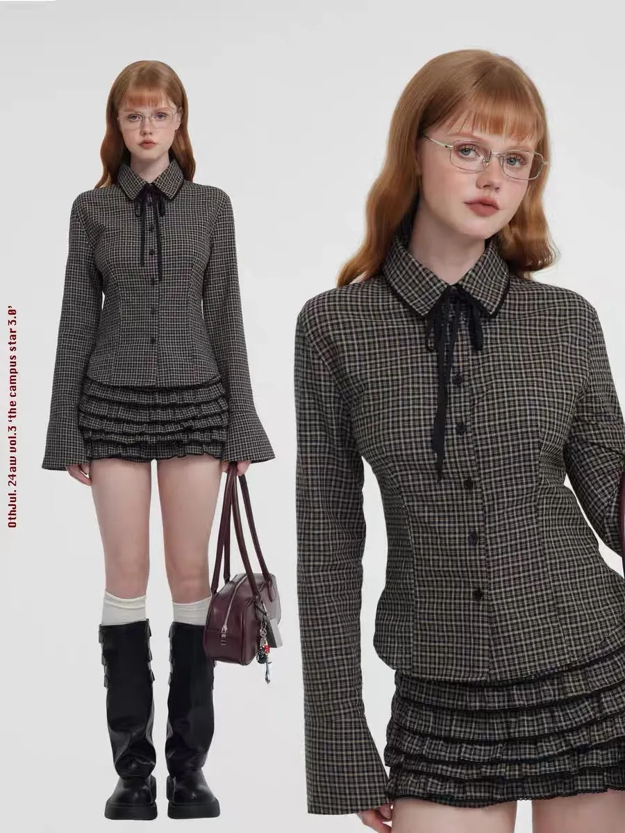 [Customizable] 90s Back To School plaid shirt and mini skirt set