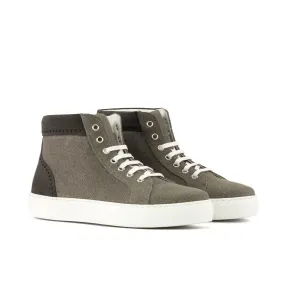 DapperFam Dante in Grey Women's Linen & Lux Suede High Top