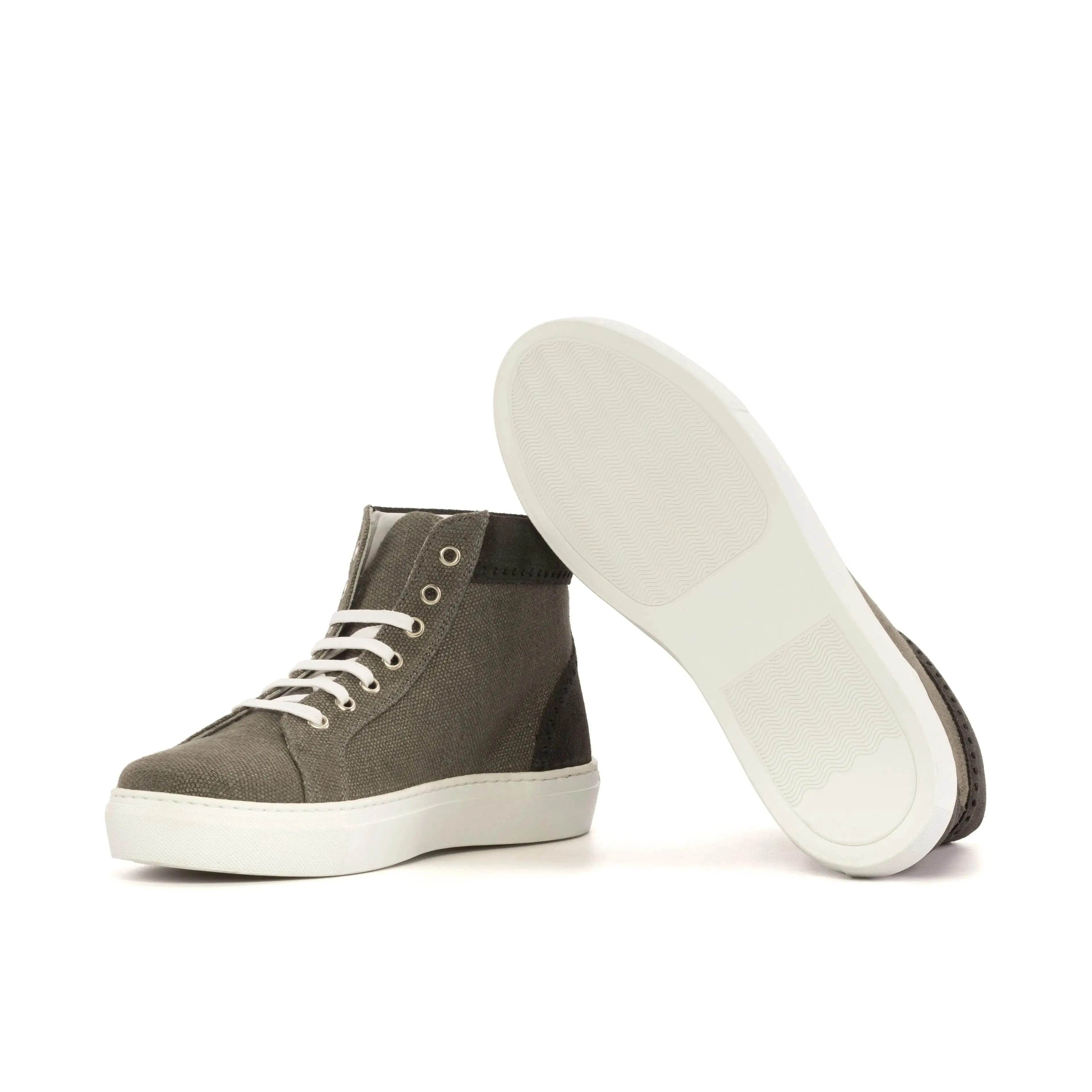 DapperFam Dante in Grey Women's Linen & Lux Suede High Top