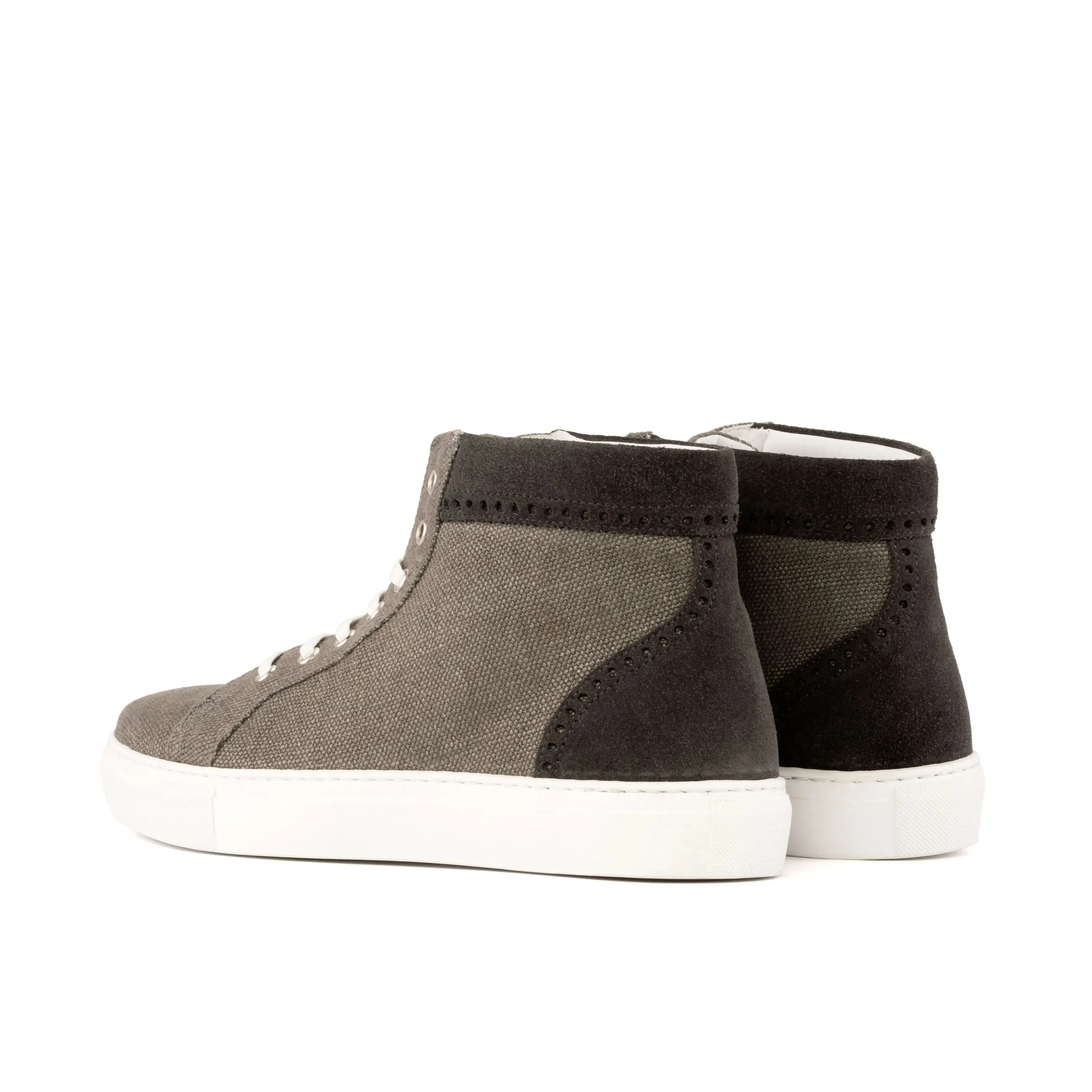 DapperFam Dante in Grey Women's Linen & Lux Suede High Top