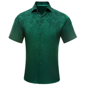Dark Green Floral Silk Men's Short Sleeve Shirt