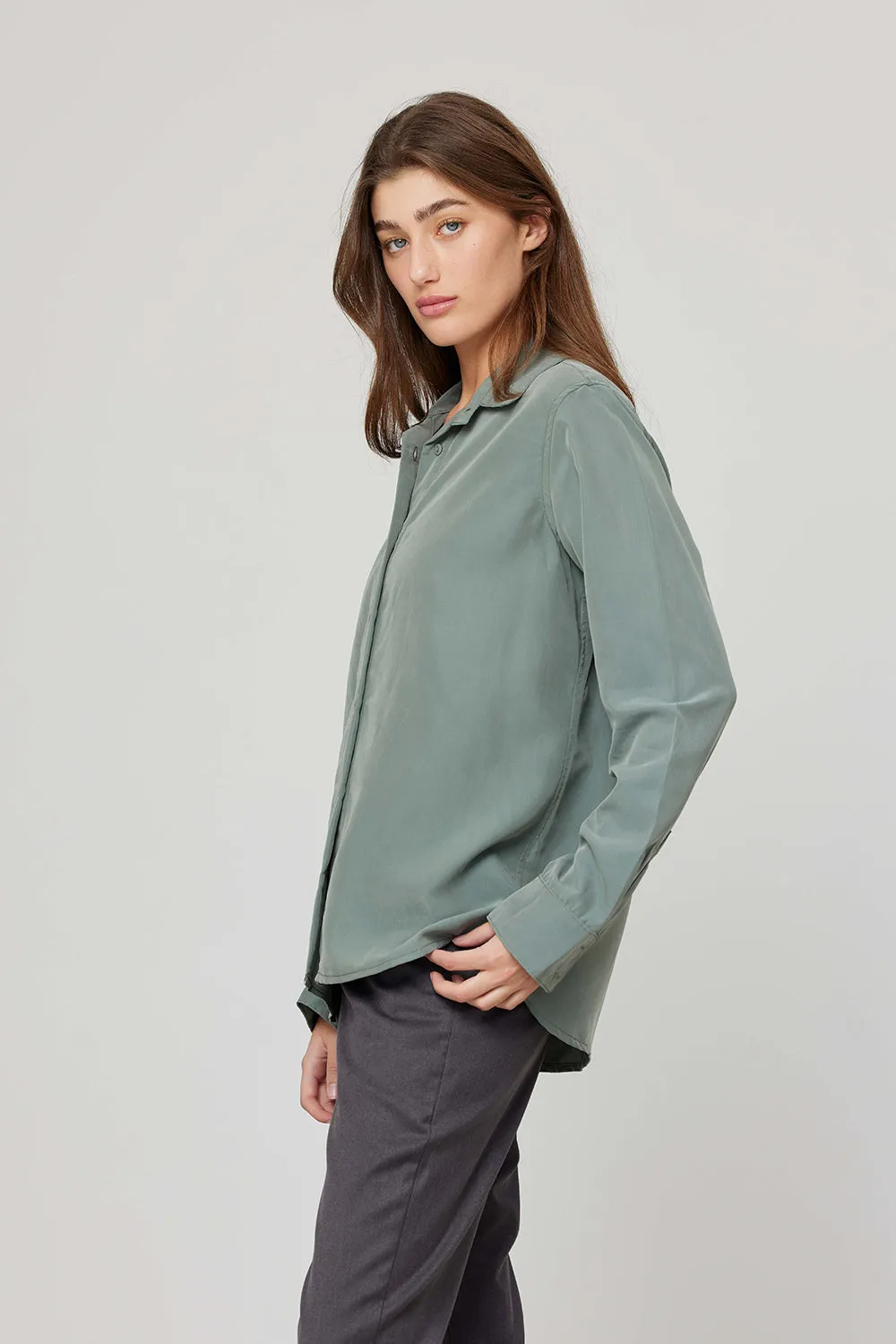 Dark Green Long Sleeve Buttoned Shirt