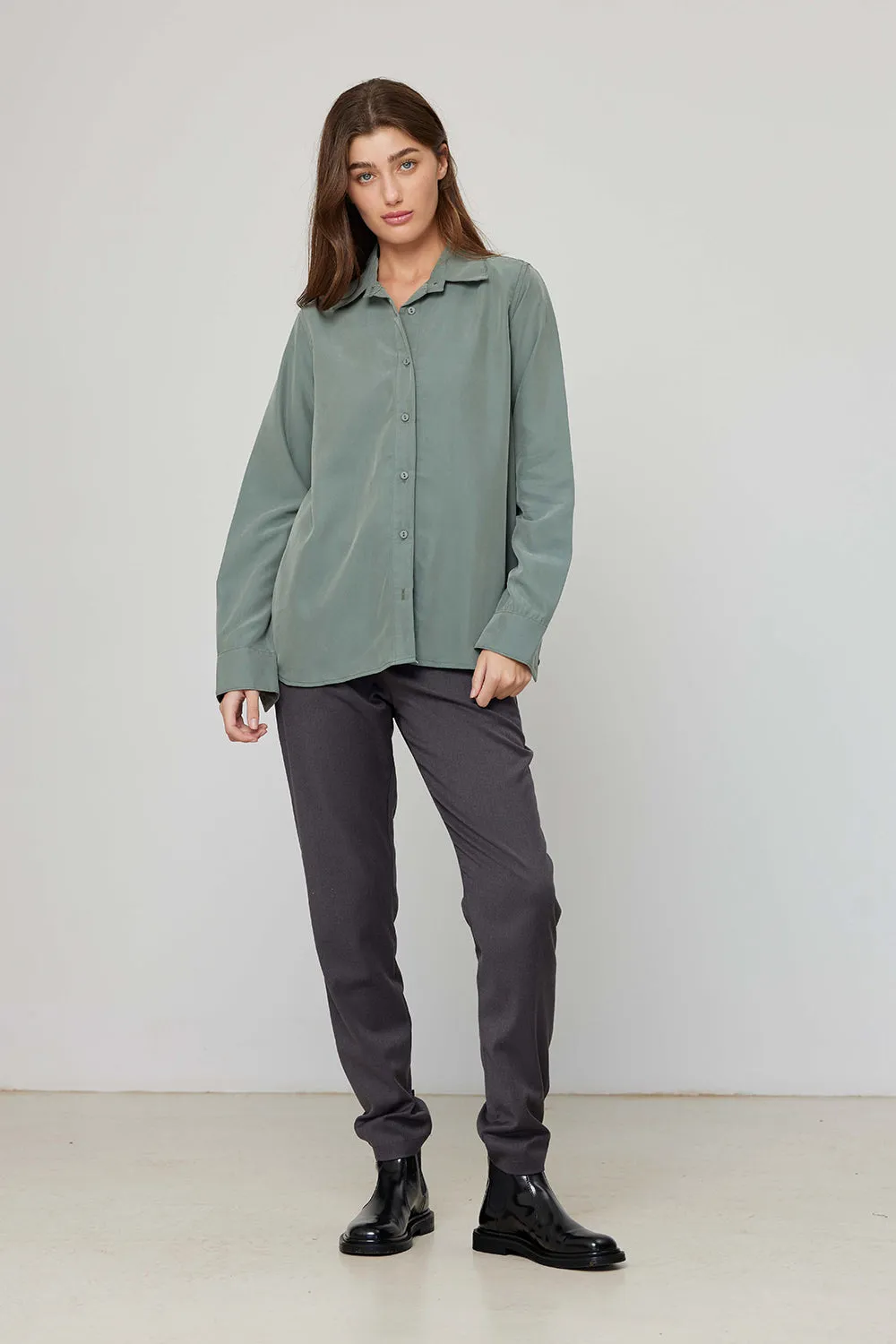 Dark Green Long Sleeve Buttoned Shirt
