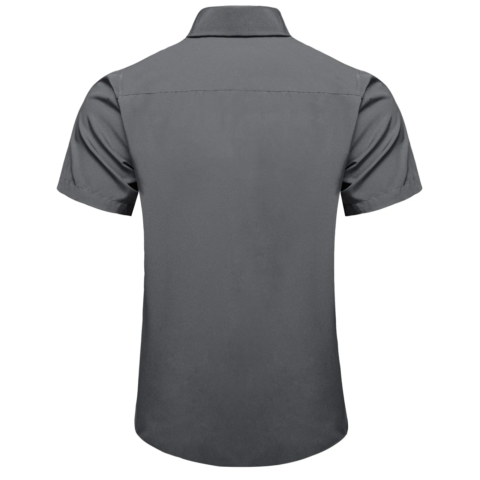 Dark Grey Cotton Solid Silk Men's Short Sleeve Shirt