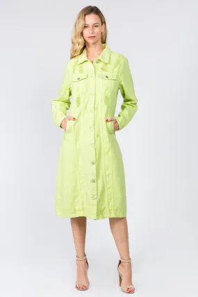 Denim Shirt Dress American Bazi Button Up Distressed Long Sleeve Pocketed