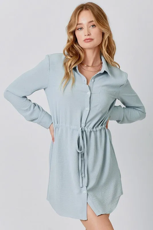 Drawstring Waist Shirt Dress