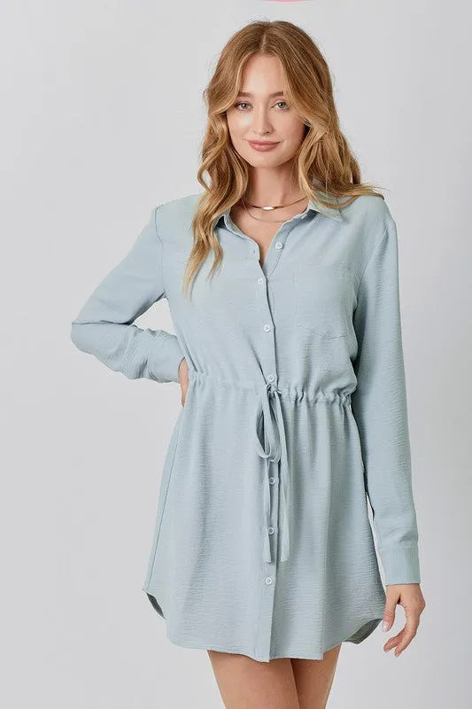 Drawstring Waist Shirt Dress
