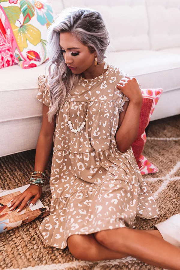 Dreaming Big Leopard Babydoll Dress In Warm Taupe